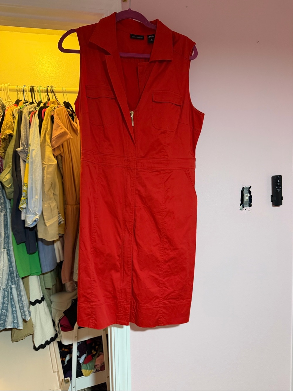 New York & Company Red Sleeveless Zip-Front Shirtwaist Dress